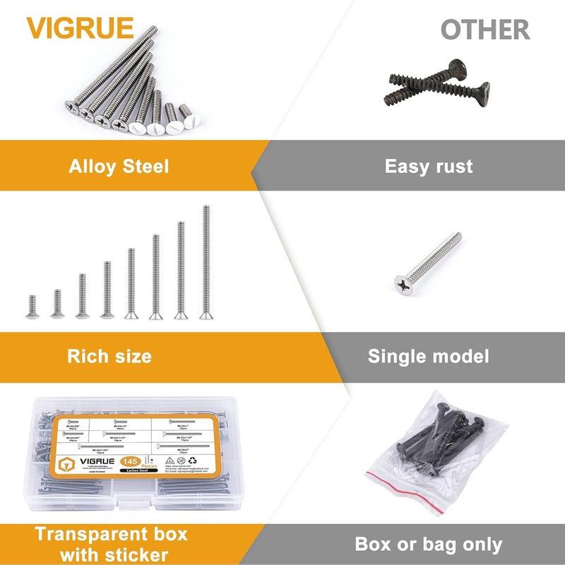 VIGRUE 145PCS Extra Long Outlet Screws - White Machine Screws for Wall Plate & Device Mounting - Image 5